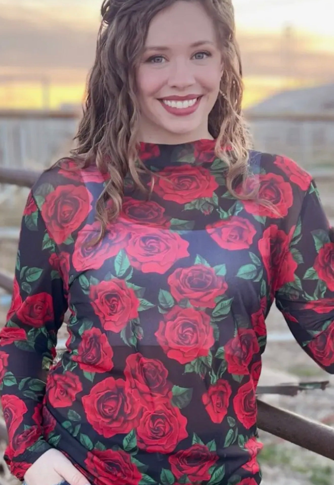 Women’s Red Rose Mesh Top