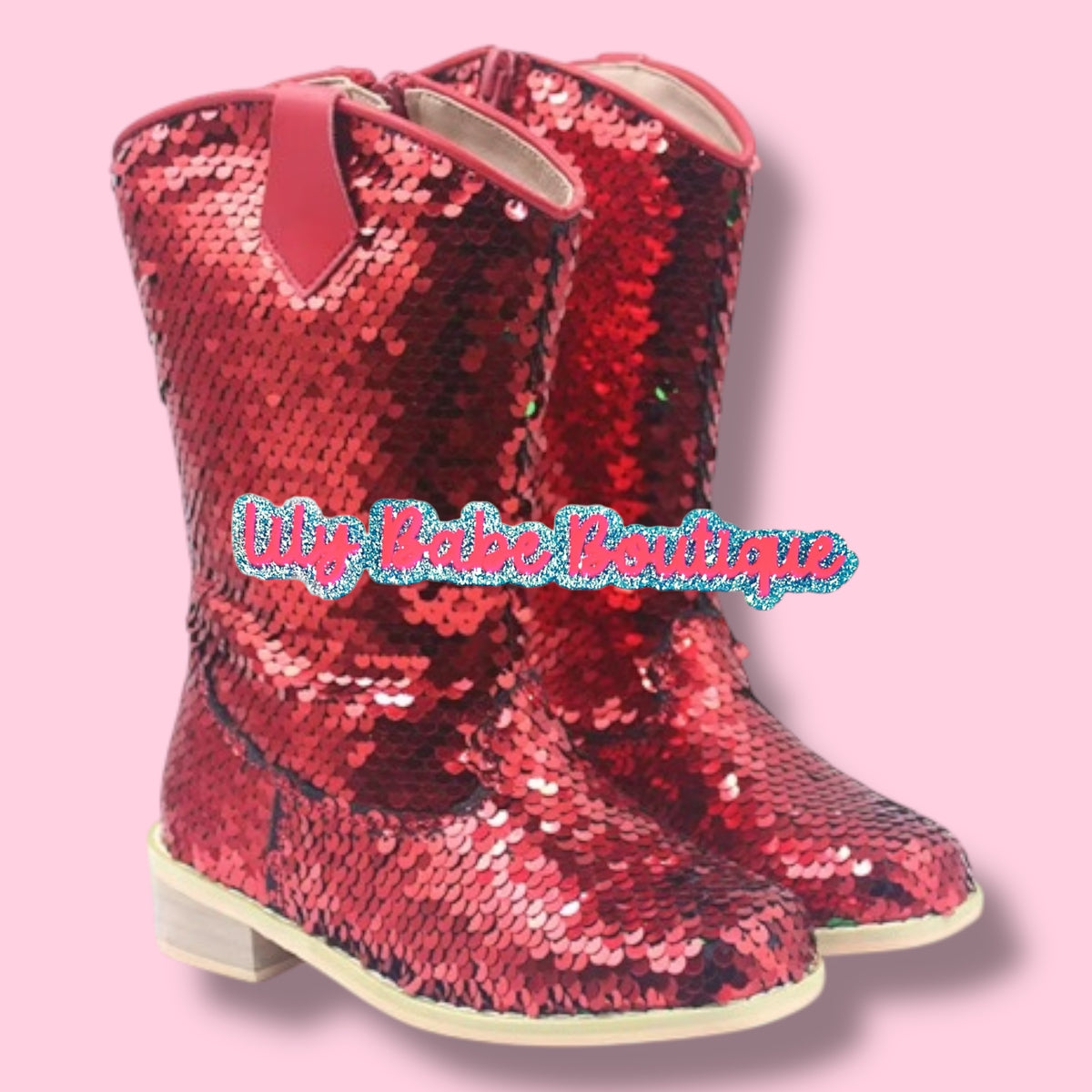 Red Green Reversible Sequin Boots