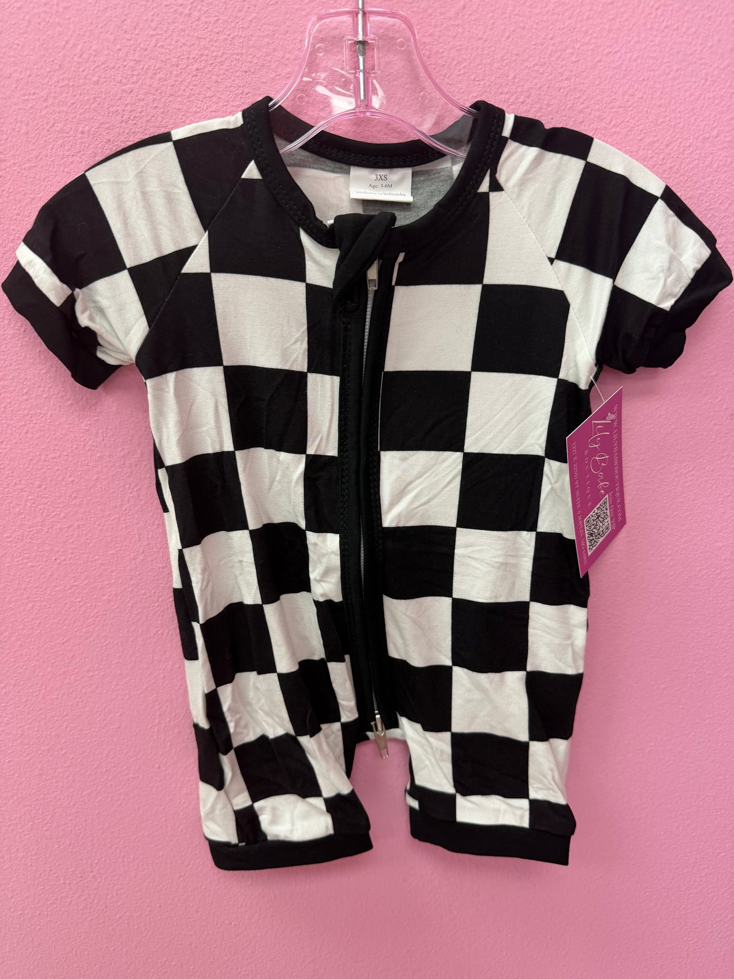 White Black Checkered Bamboo Shortie