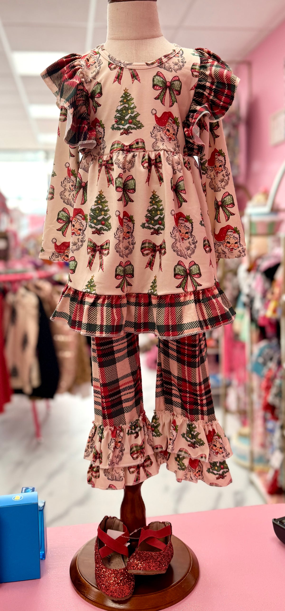 Vintage Plaid Santa 2 Pc Set