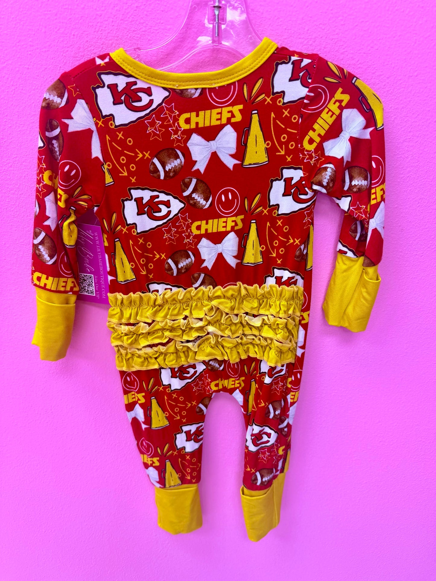 Football Bows & Ruffle Butt Bamboo Zippie
