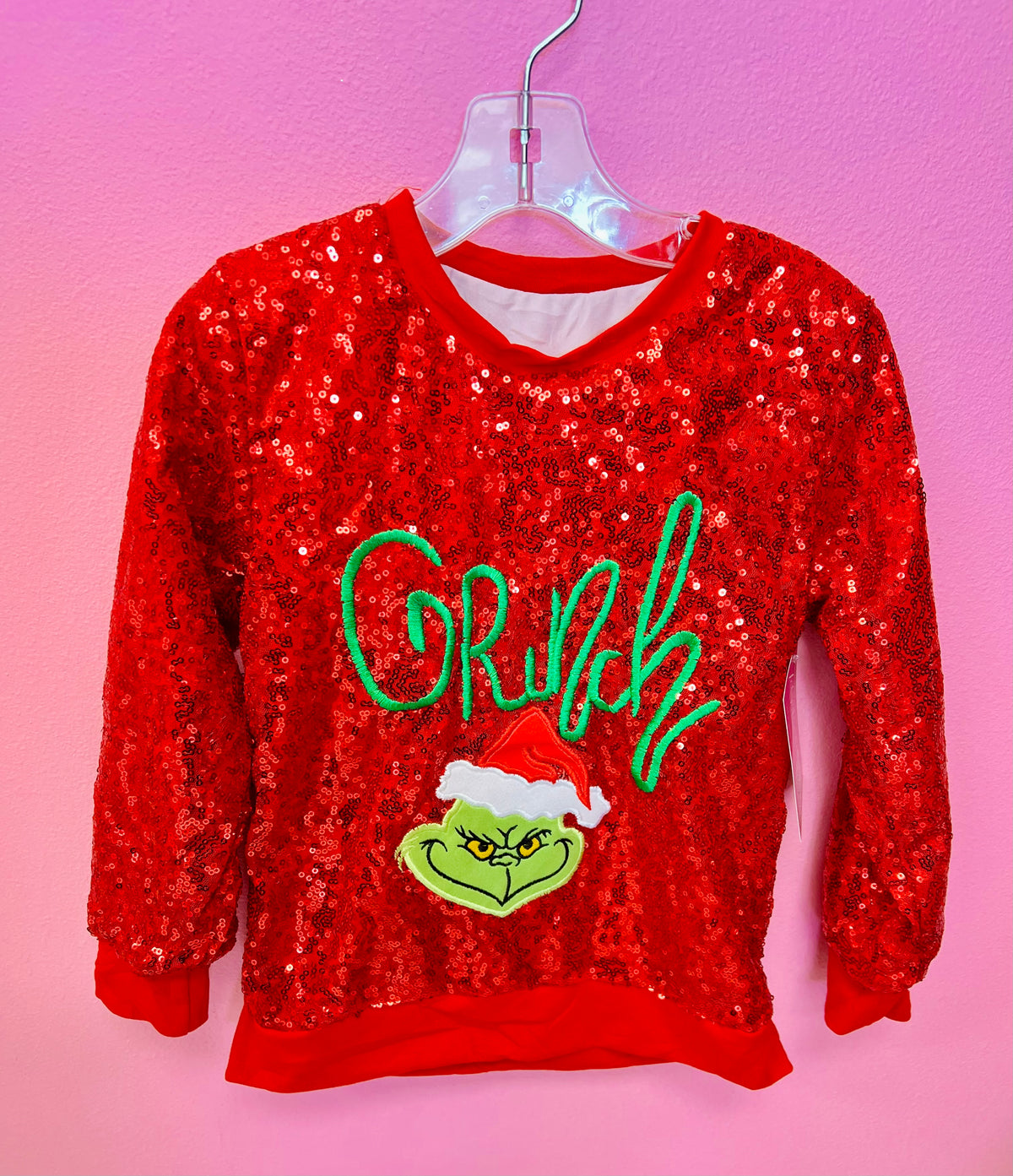 Red Sequin Green Guy Top