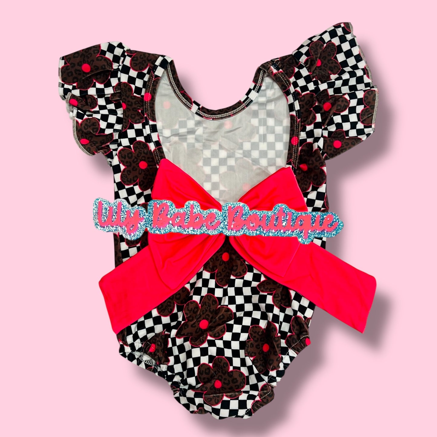 Checkered Bow Back Swimsuit