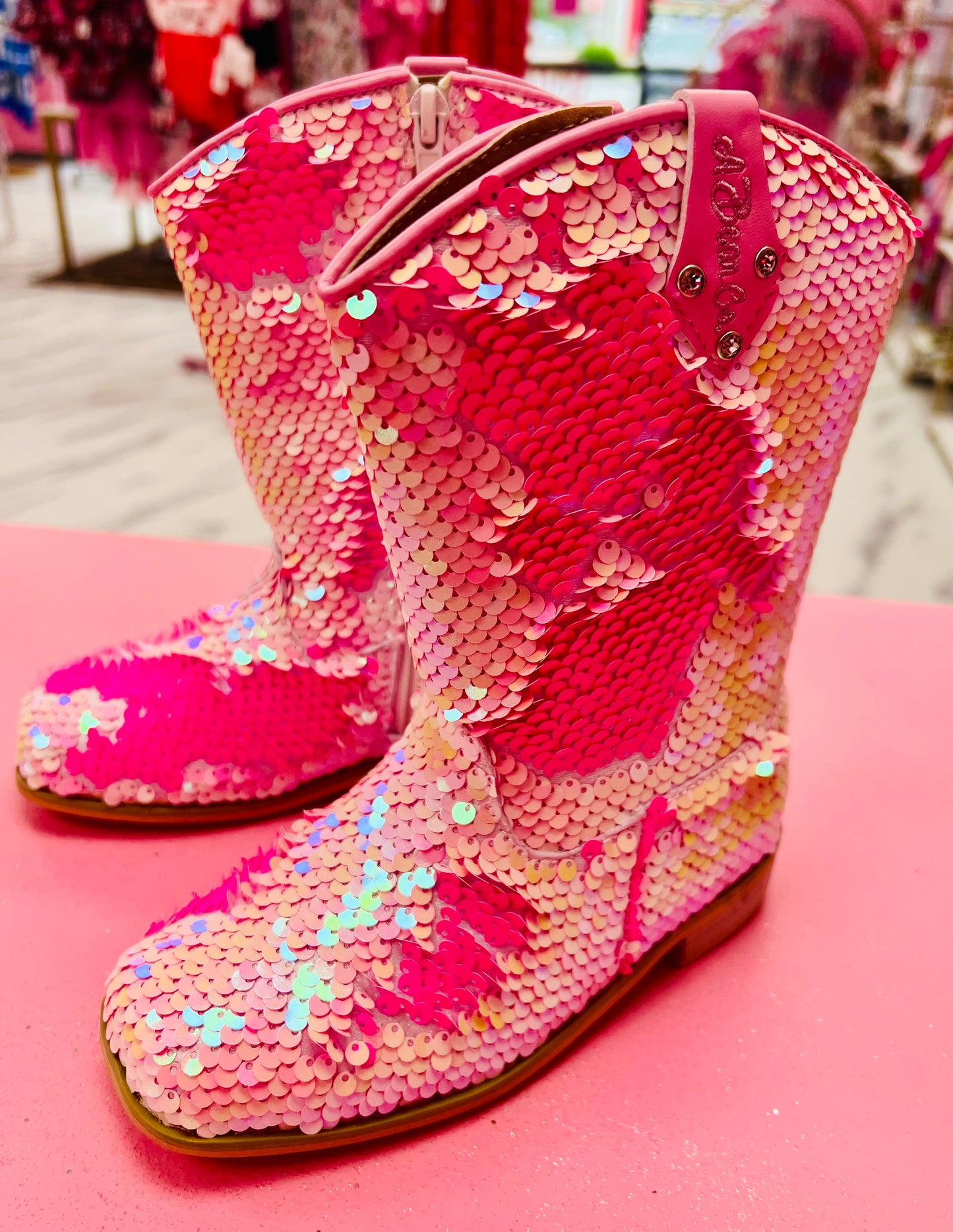Pink on Hot Pink Sequin Boots