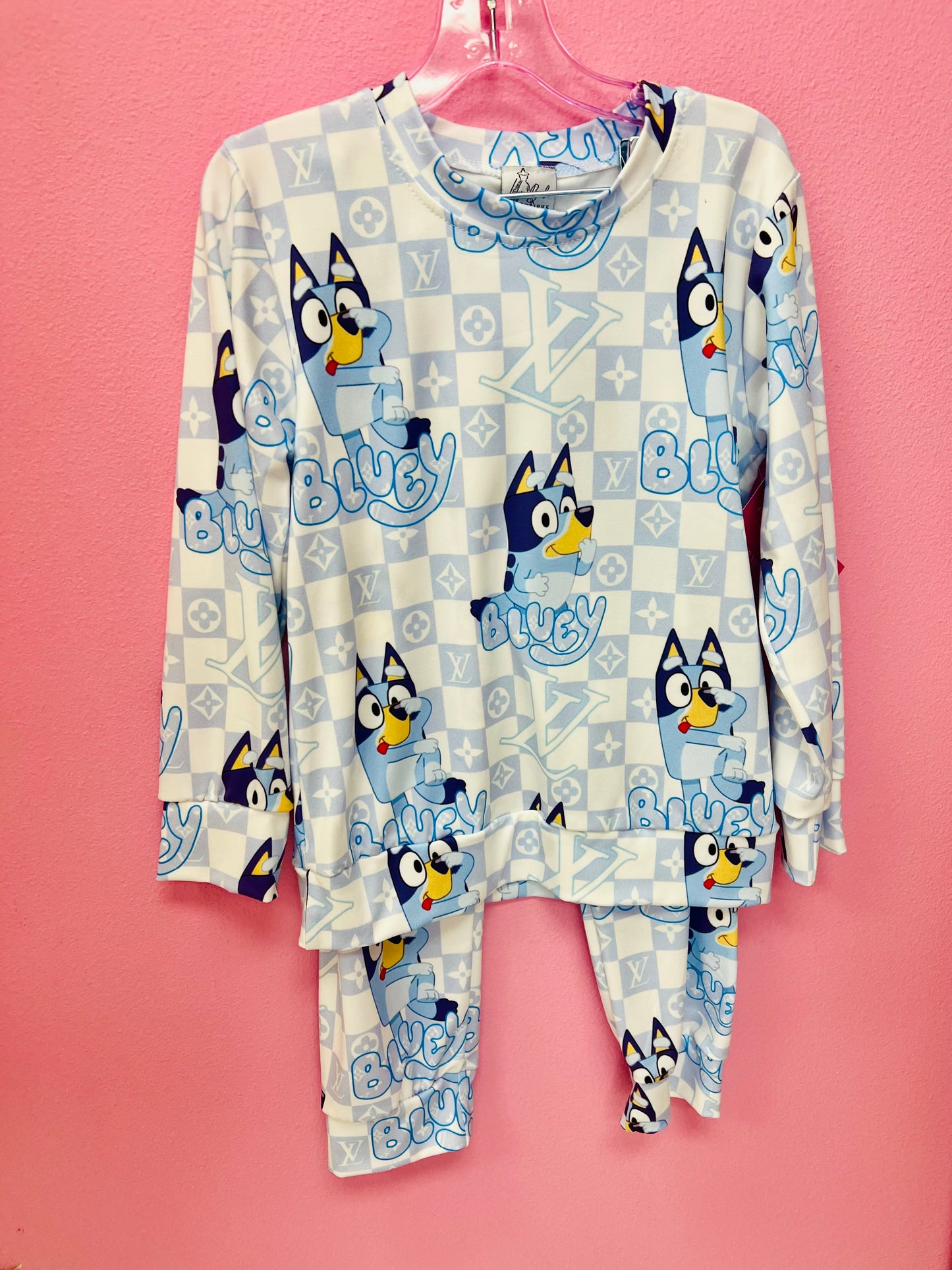 Blue Boujee Checkered Dog 2 Piece Set