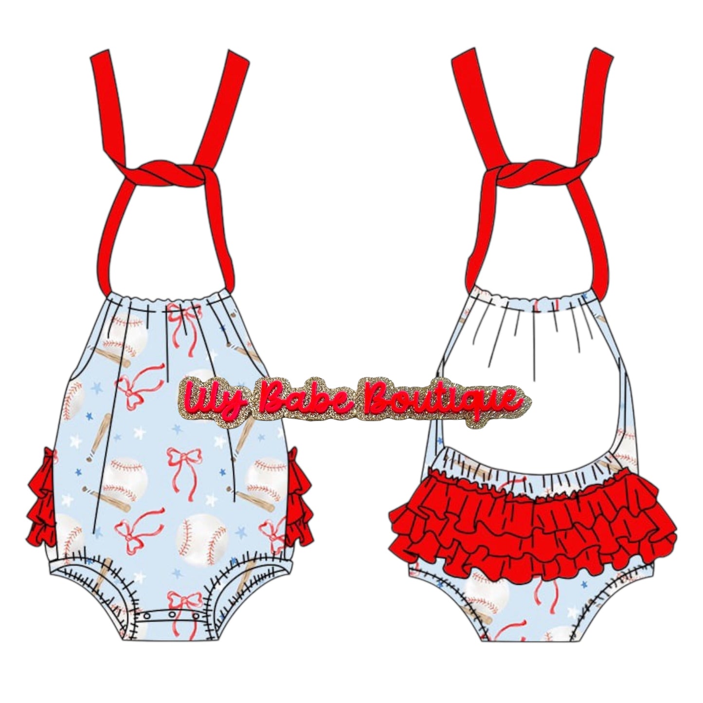 Baseball Ruffle Butt Halter Romper