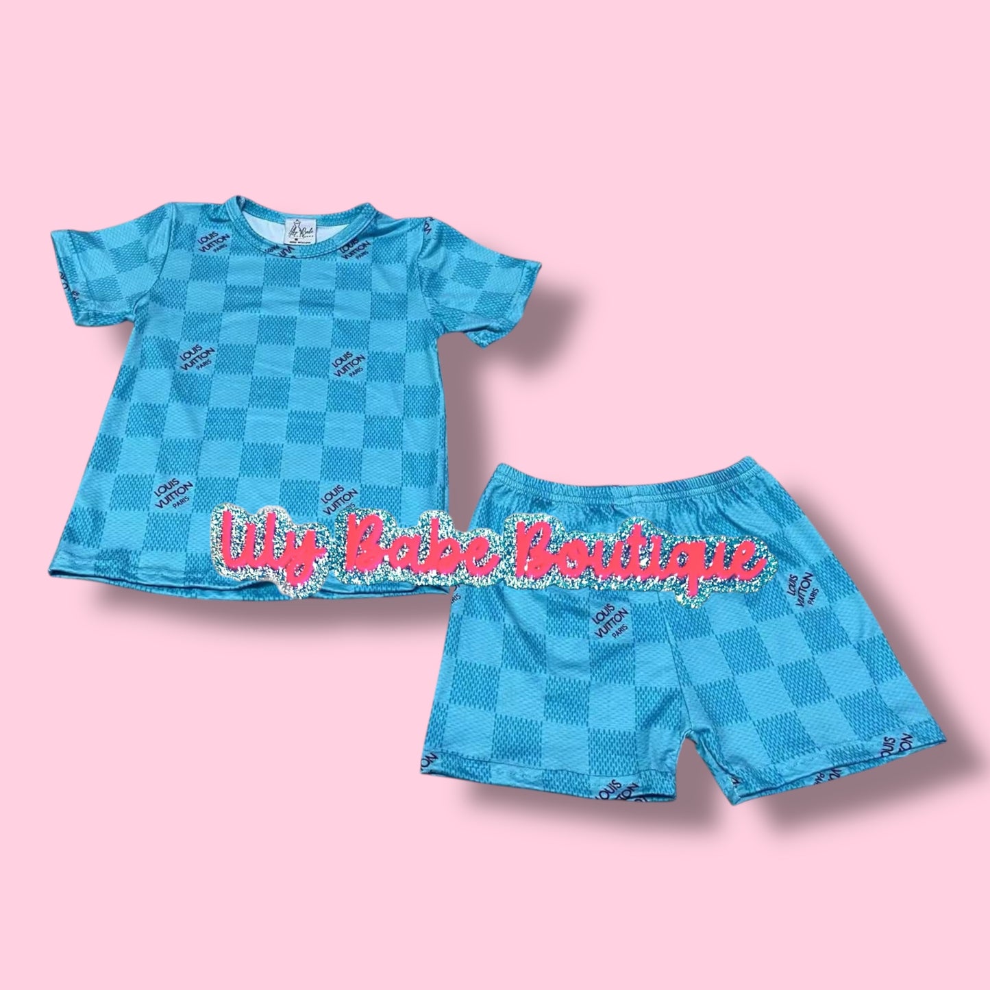 Teal Blue Squares 2 Piece
