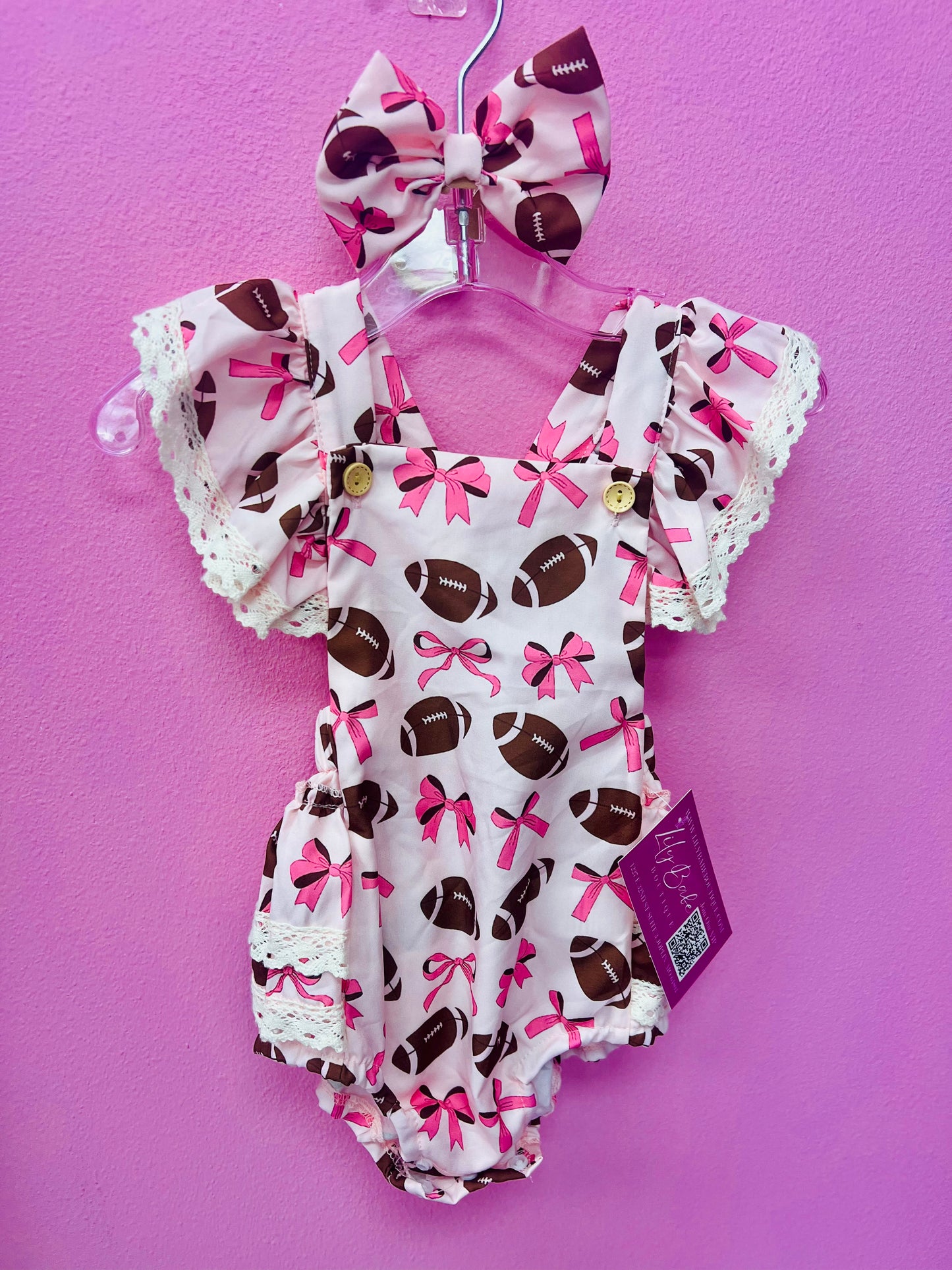 Pink Bows Football Onesie & Bow