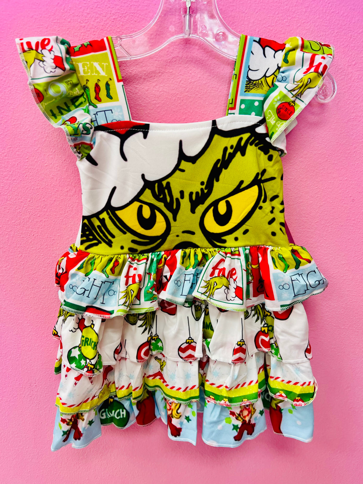 Green Face Tiered Twirl Dress