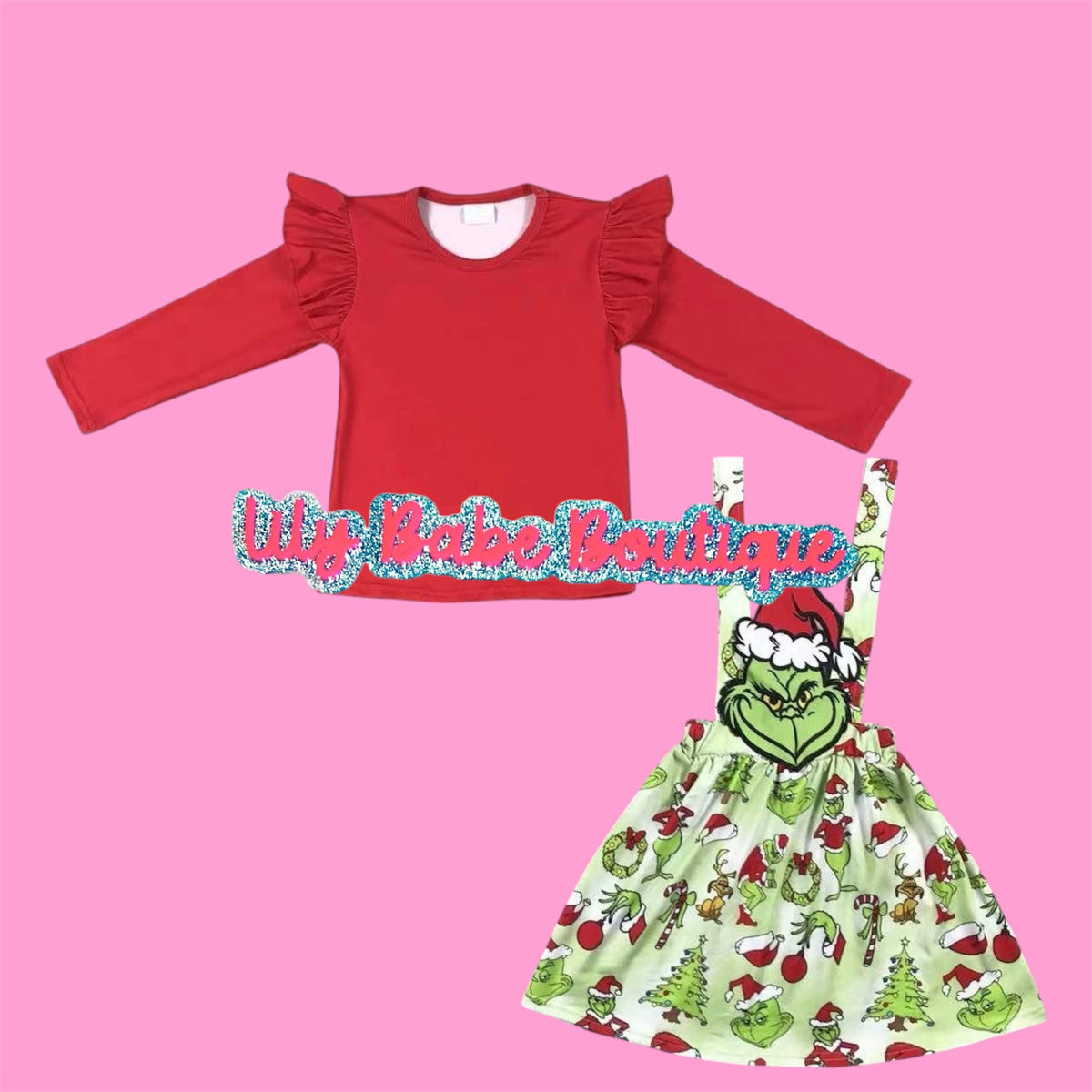 Embroidered Mean One Dress & Shirt 2 Pc