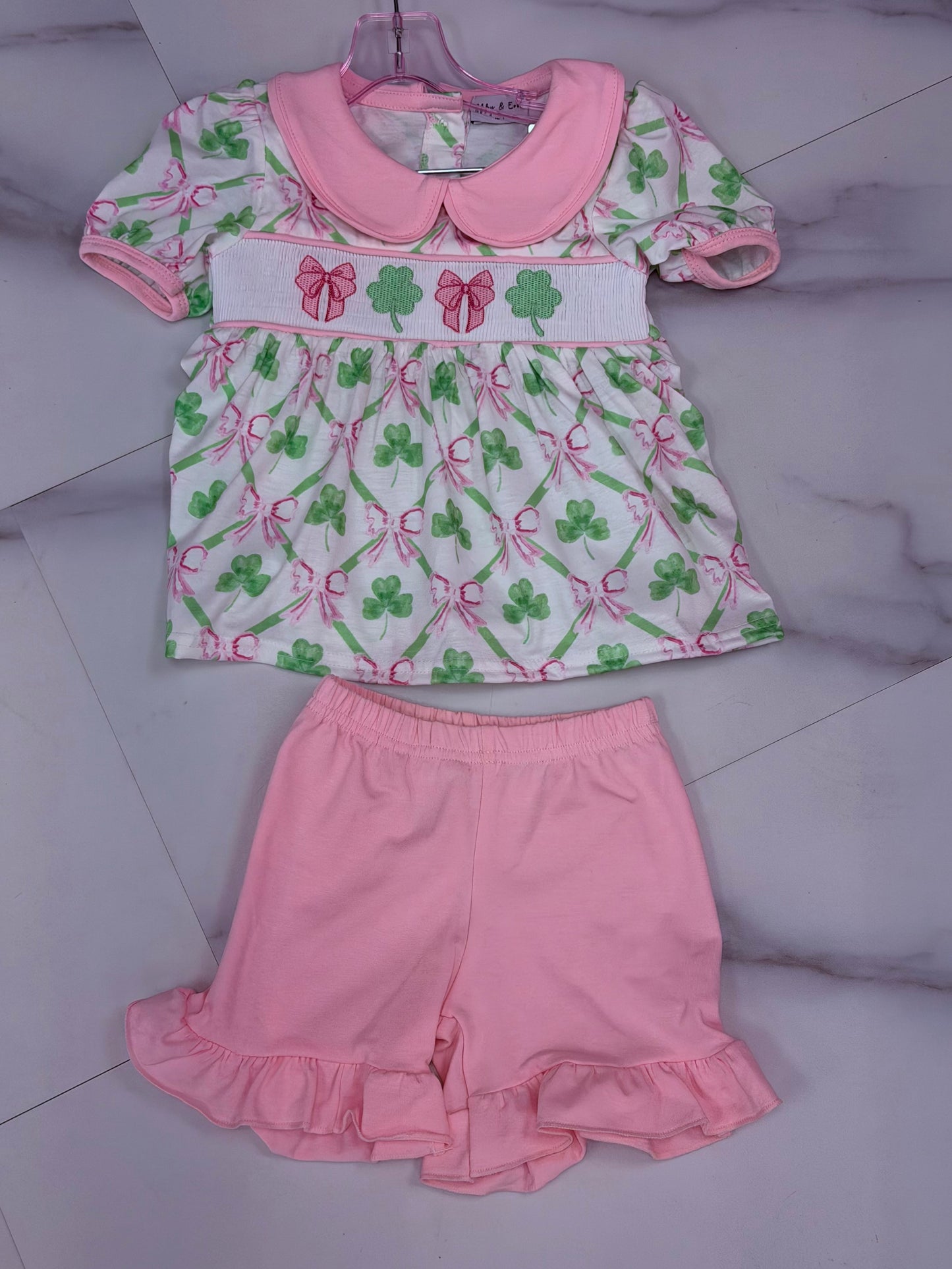 Smocked Clover Bow 2 Pc Set