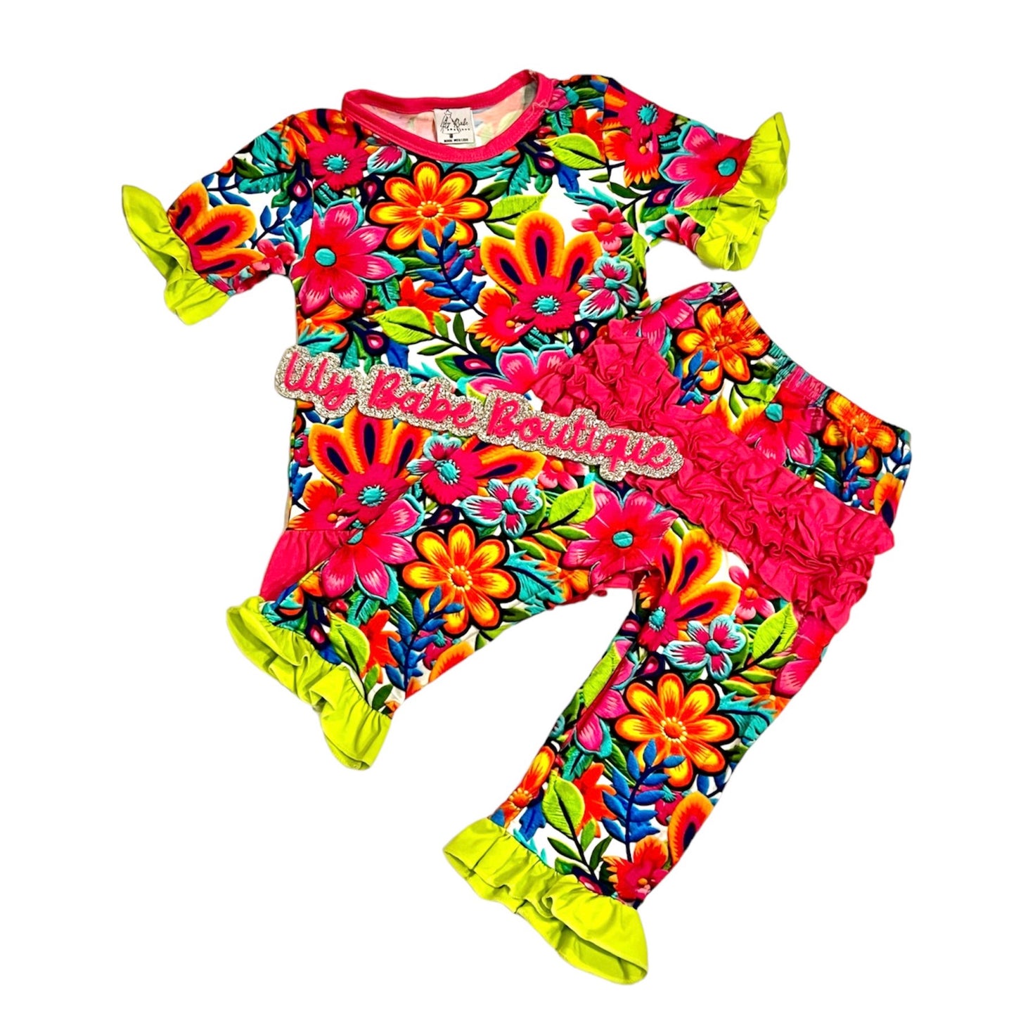 Bright Floral Ruffle Bamboo 2 Piece Set