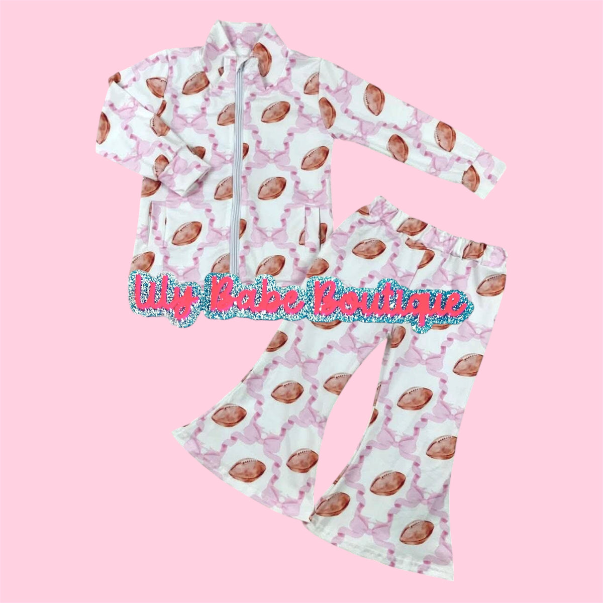 Football & Bows Zip Up 2 Pc