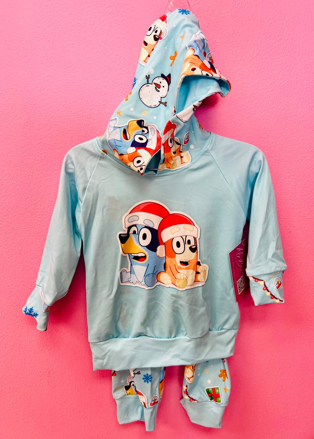 Blue Dog Santa Hats Hoodie Set