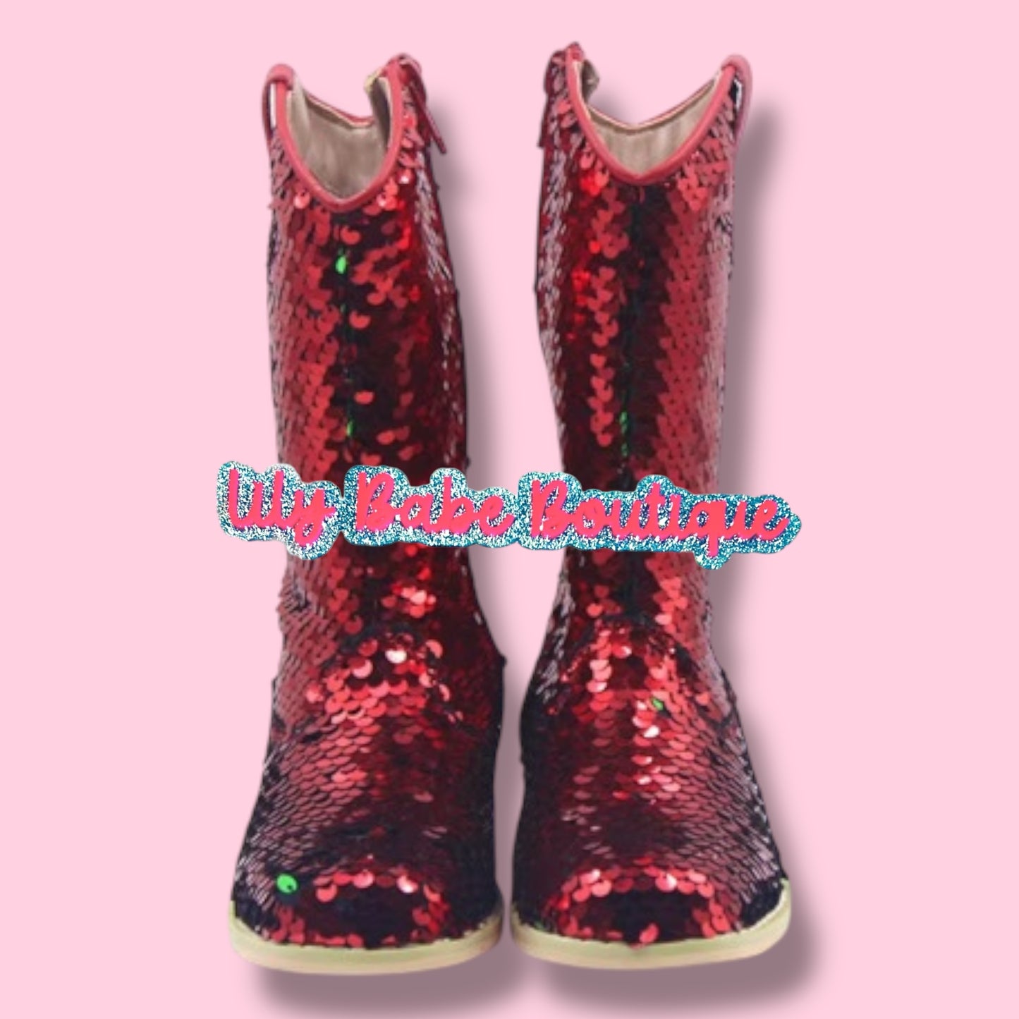 Red Green Reversible Sequin Boots