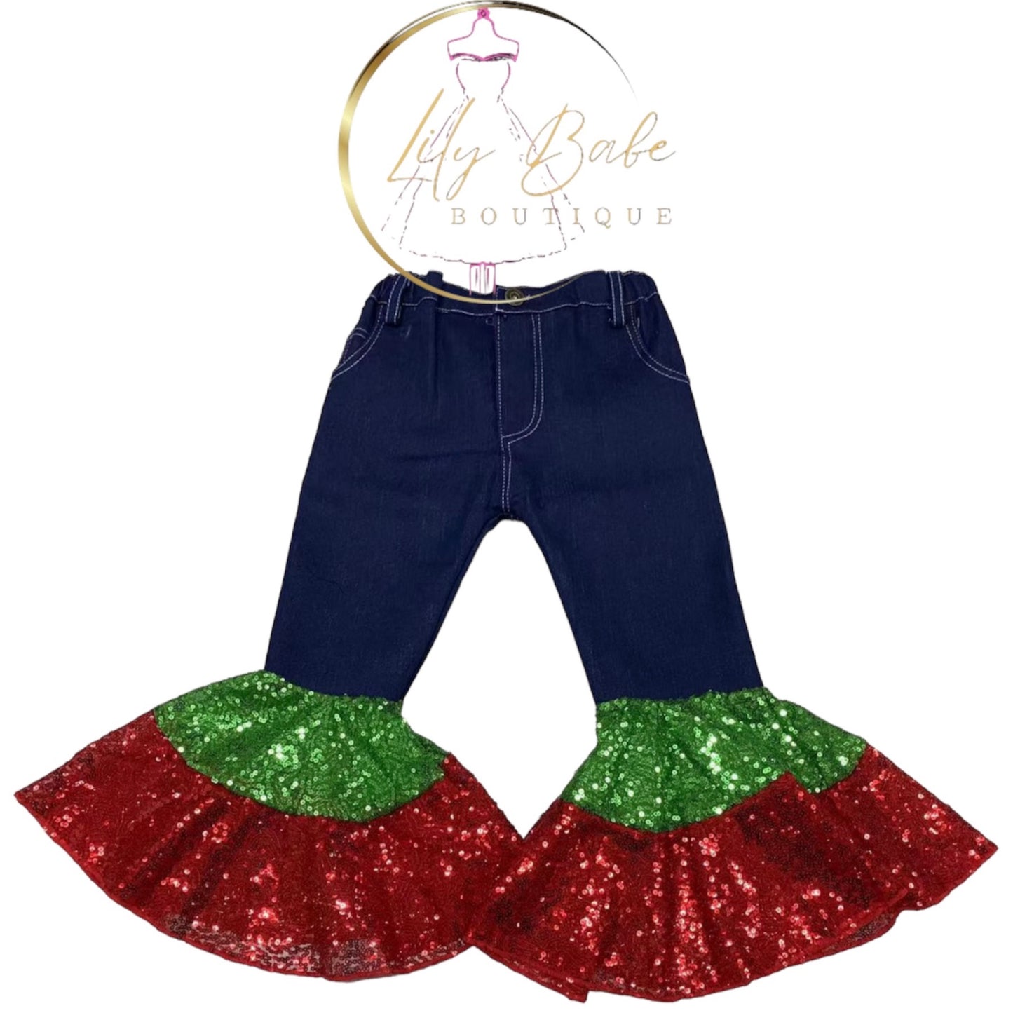 Holiday Sequin Bell Bottom Jeans