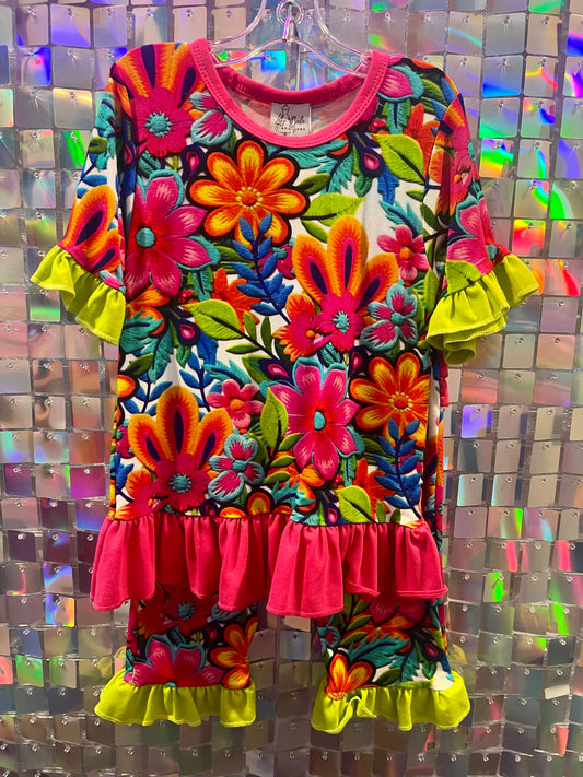 Bright Floral Ruffle Bamboo 2 Piece Set