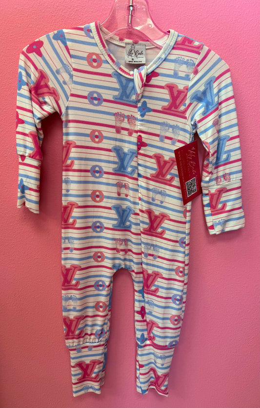 Footprint Pink Blue Bamboo Zippie