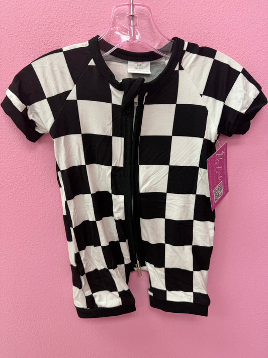 White Black Checkered Bamboo Shortie