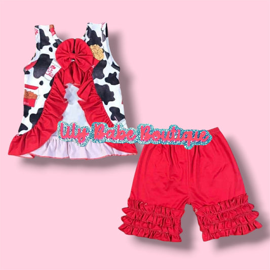 Cow Open Back Ruffle 2 Pc Set