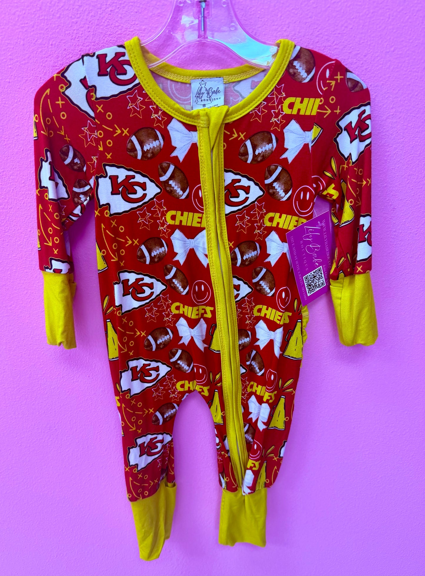 Football Bows & Ruffle Butt Bamboo Zippie