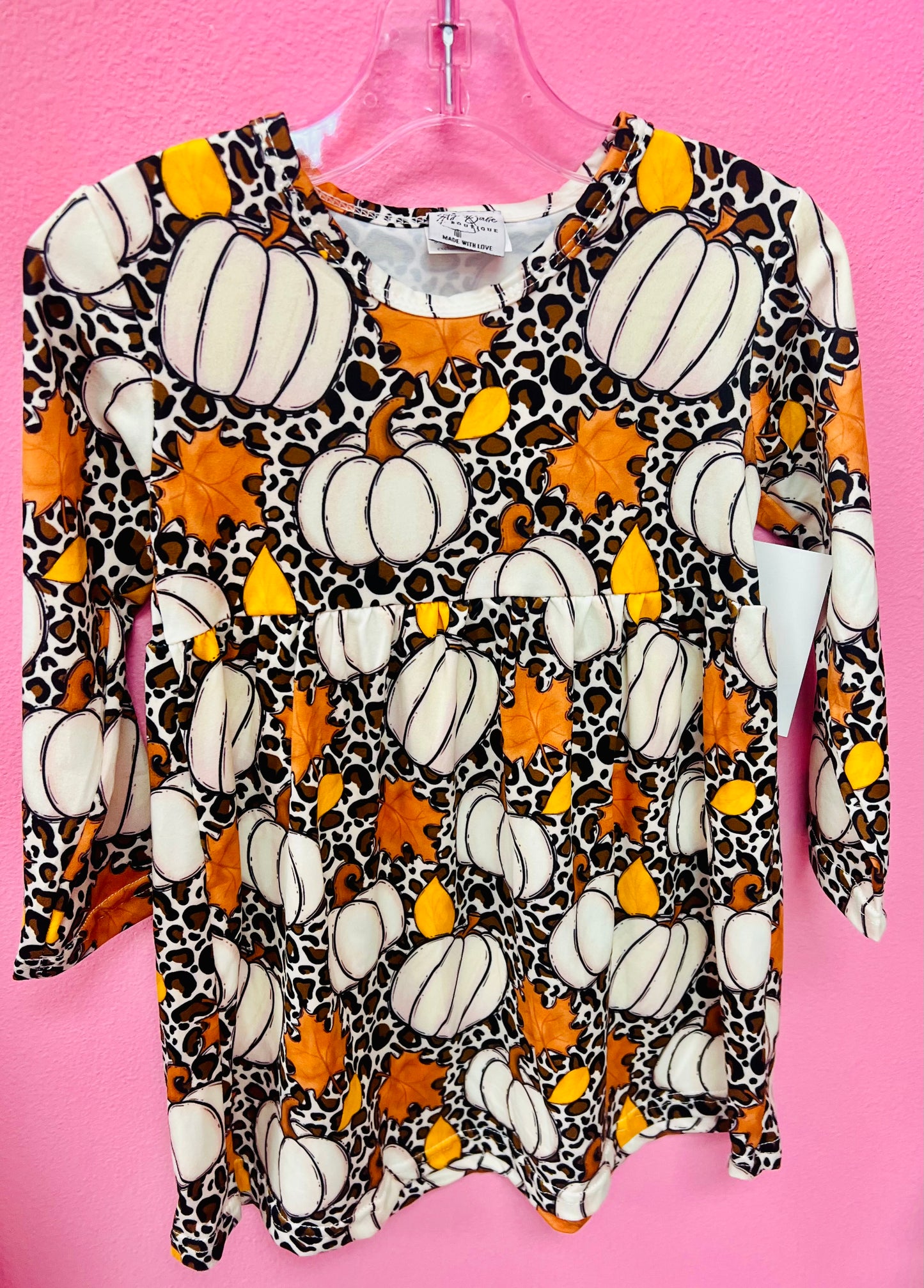 Pumpkin, Leaves & Cheetah Print Dress