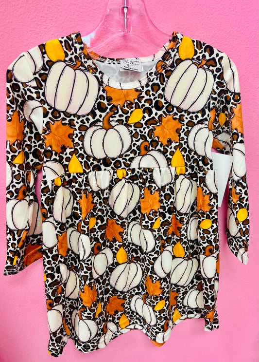 Pumpkin, Leaves & Cheetah Print Dress