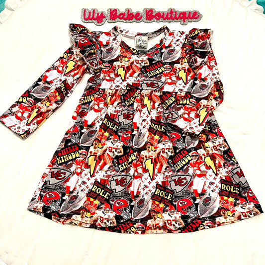 KC Long Sleeve Flutter Collage Dress
