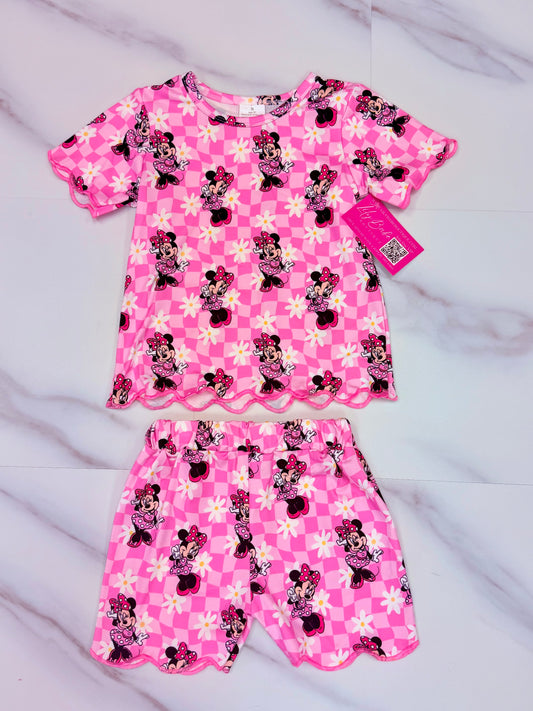 Pink Check Mousey Scalloped 2 Pc Set