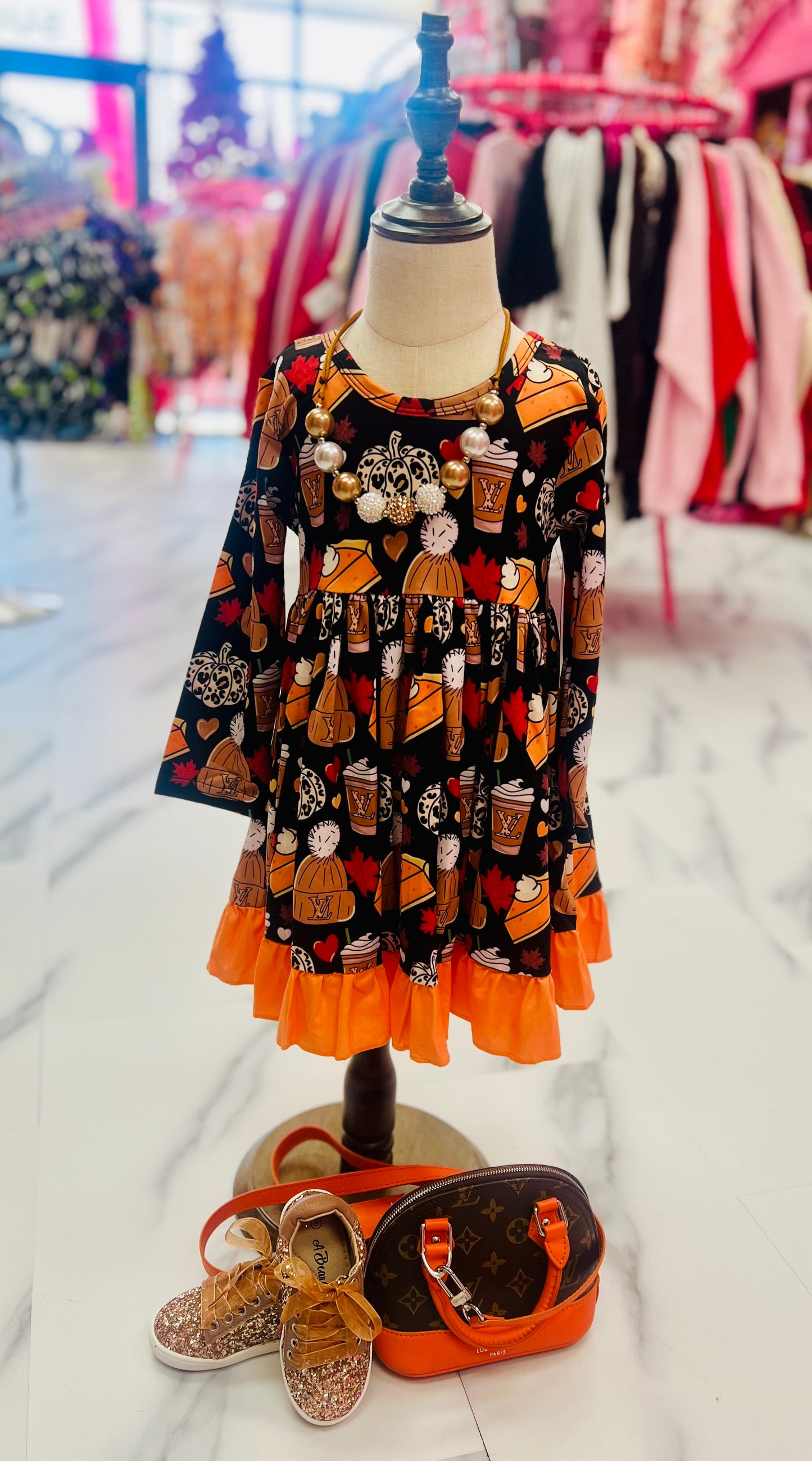 Boujee Pumpkin Pie Bow Back Twirl Dress