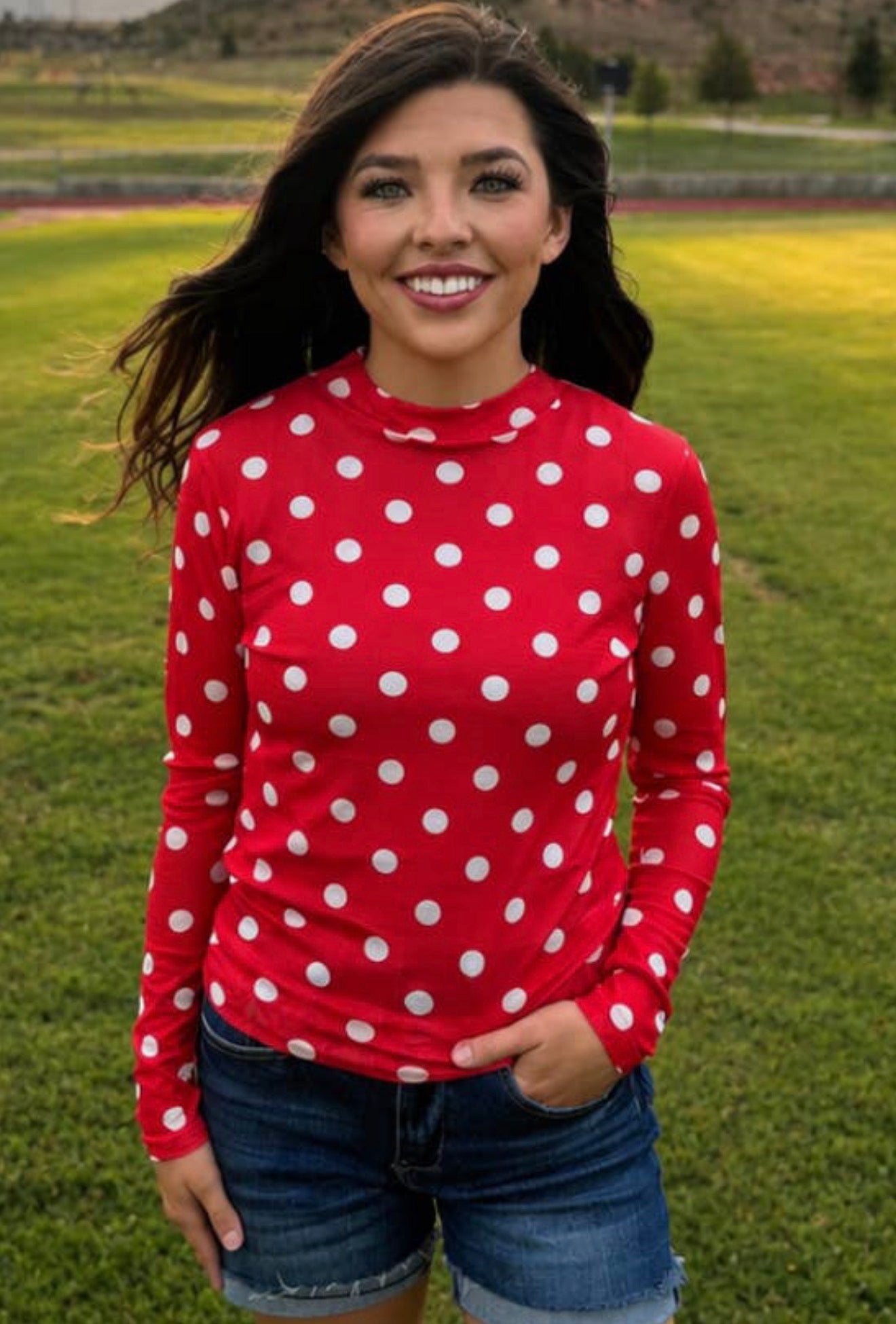 Women’s Red Polka Dot Mesh Top