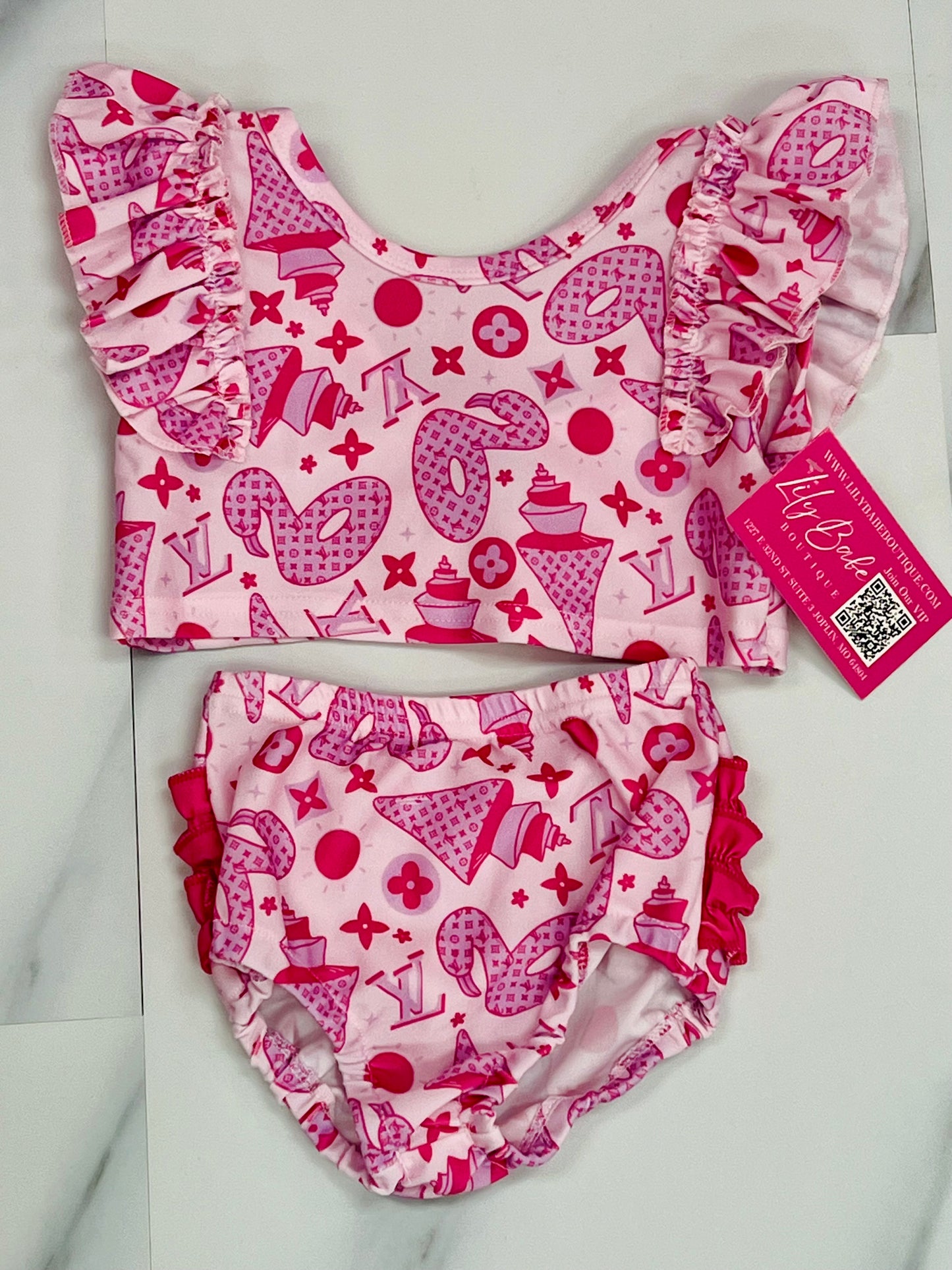 2 Pc Conch Shell Ruffle Butt Swimsuit
