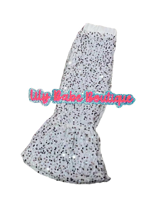 White Silver Sequin Bell Bottoms