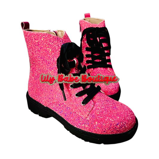 Hot Pink Glitter Combat Boots