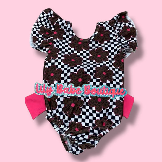 Checkered Bow Back Swimsuit
