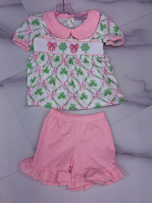 Smocked Clover Bow 2 Pc Set