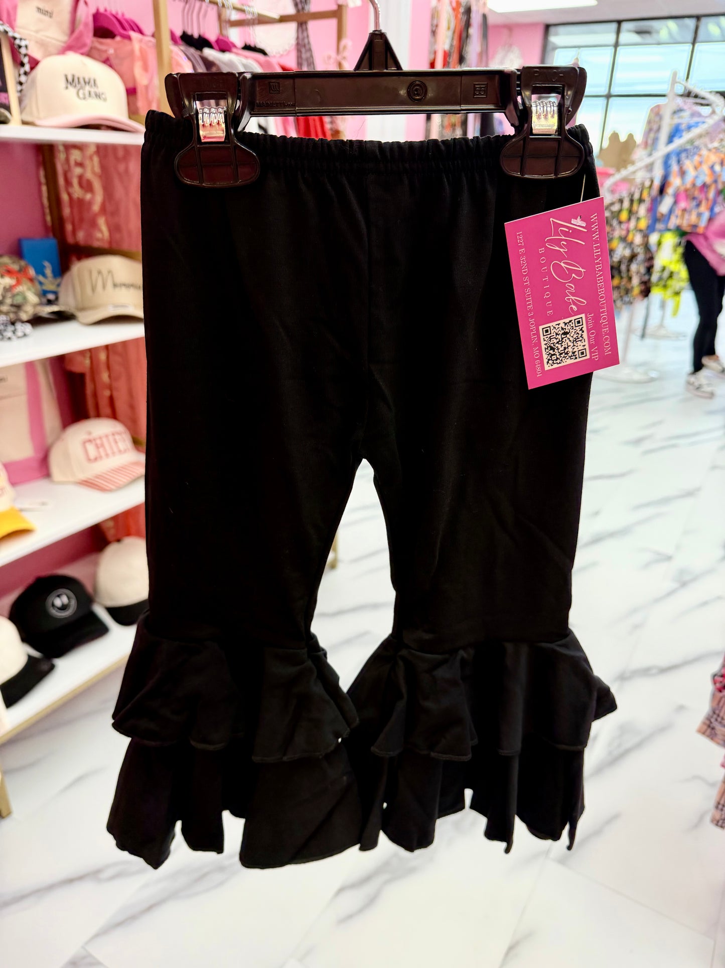Black Cotton Double Bell Bottoms