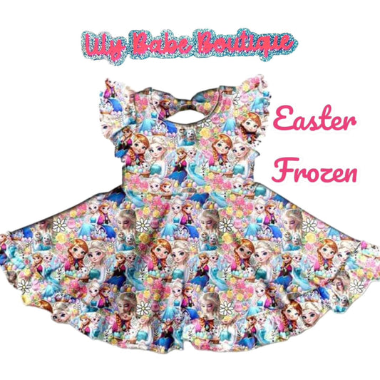 Sisters Frozen Easter Twirl Dress