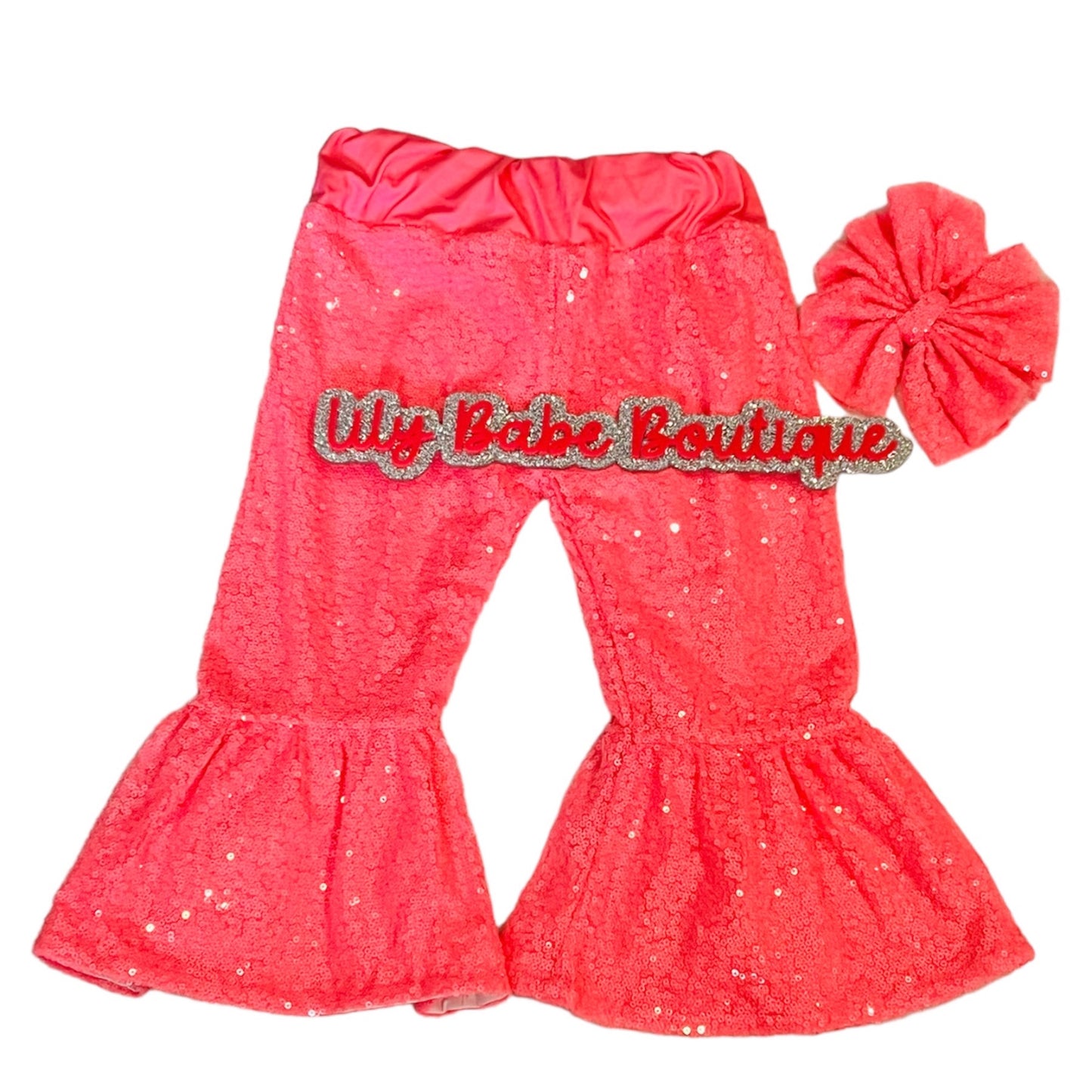 Neon Pink Sequin Bells & Bow On Clip*